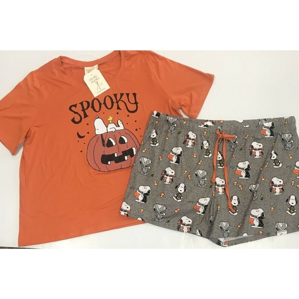 Munki Munki Plus Size Knit 1X Peanuts Snoopy Great Pumpkin Halloween Pajamas